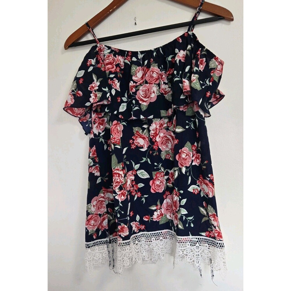 No Boundaries Top‎ Womens Junior L Roses Dark Floral Boho Lace Fairy Grunge